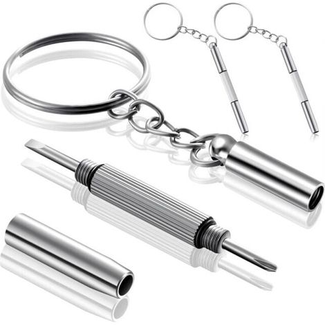 ZVD destornilladores para gafas, llavero, destornillador portátil, llave 3 en 1, kit de reparación de gafas, pequeño mini llavero de acero inoxidable, herramientas manuales (1/4)