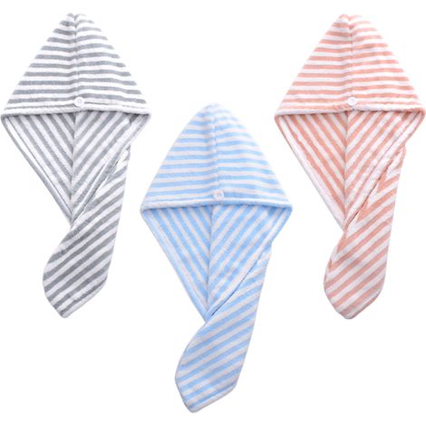 Serviette Cheveux Microfibre - Séchage Rapide Avec Bouton - Pour Tous Types Cheveux - Lot De 3 (1/5)