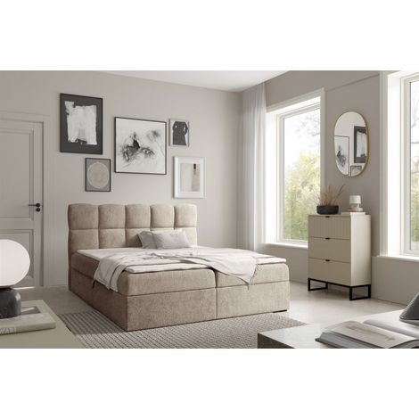 Boxspringbett Schlafzimmerbett PAROZO PREMIUM 160x200cm Stoff Coral Beige