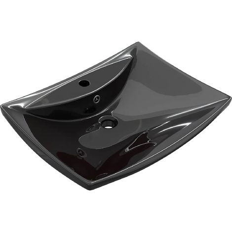 Luxuriöses Keramik-Waschbecken/Waschmuschel/Waschtisch mit Überlauf & Hahnloch schwarz (1/5)