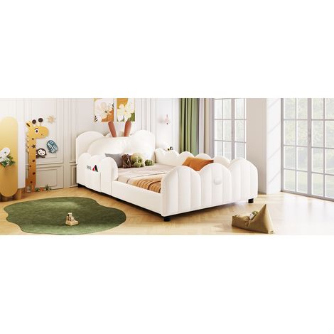 Lit en plateforme rembourré 90x200 avec coussin lapin décoratif, beige, sommier tapissé, literie complète chambre adulte (1/5)