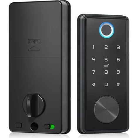 Serrure d'empreinte Digitale de Maison Intelligente Cerradura Inteligente WiFi Serrure de Porte électronique à pêne Dormant biométrique(Zwart) (1/5)
