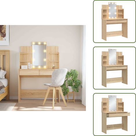 The Living Store Toeletta con Luci LED Rovere Sonoma 96x40x142 cm - Luci LED