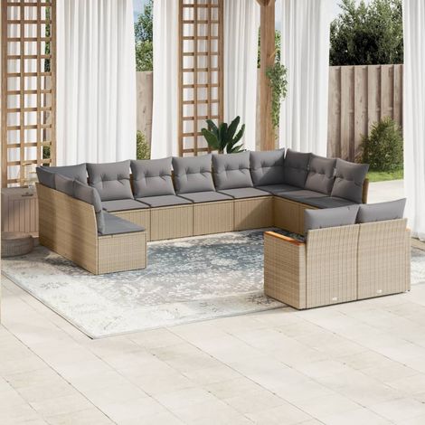 Salon de jardin modulable 12 places en résine tressée beige avec coussins, 104kg - PANGIVO (1/3)