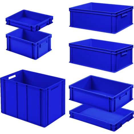 BRB Ensemble de 7 contenants européens en 6 tailles différentes. Tailles/hauteurs, 2x 400x300 / 5x 600x400 mm, bleu