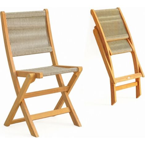 Chaise de jardin de loisirs polyvalente modèle pliable assise et dossier tressés fauteuil léger (1/5)