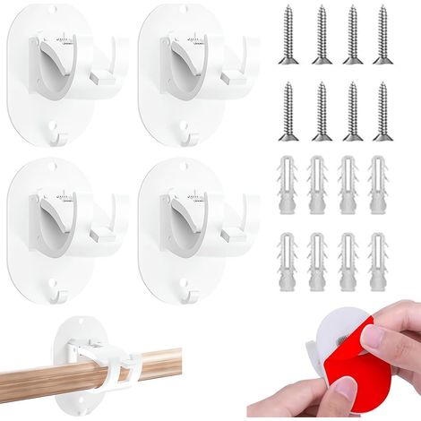 4 Support Rideau Sans Percage Supports Rideau Coffre Volet Roulant Support Rideaux Sans Percage Avec Vis de Fixation et Autocollants Sans Traces for Bathroom Bedroom Kitchen(Blanc) (1/5)