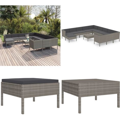 Set Divani da Giardino 13 pz con Cuscini in Polyrattan Grigio - Divani da giardino - Cuscini da seduta
