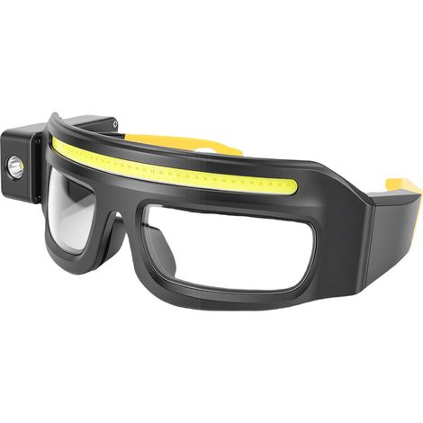 Lunettes de sécurité LED avec phare rotatif, détecteur de mouvement, luminosité réglable, rechargeables, jaunes, idéales pour le vélo, la pêche et la randonnée. (1/5)