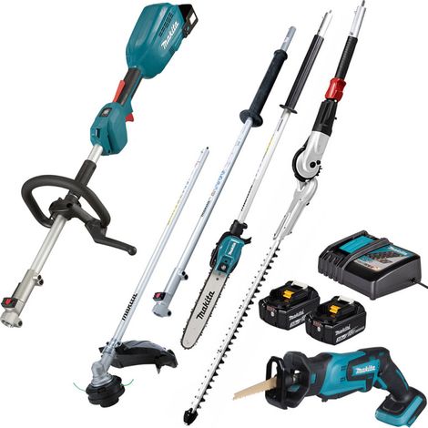 MAKITA Pack Outil Multifonctions 18V DUX18 + Rallonge + Coupe-herbe + Perche élagueuse + Taille-haies + Scie sabre + 2 batt 3Ah
