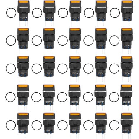 25 pièces interrupteur à bouton poussoir carré auto-verrouillant 16mm 24V 5A avec voyant lumineux jaune (1/5)
