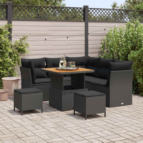 Garten-Sofa-Set mit Kissen mit Speicher 8 pcs Schwarz