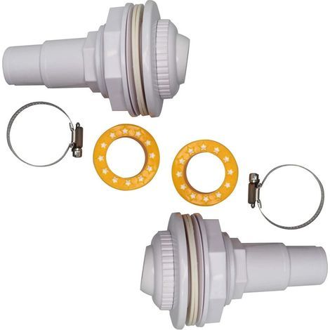 2 kits de jets de lavage à contre-courant - Complets avec raccords, assemblage de globe oculaire, colliers, rondelles et ruban fileté PTFE - Pour piscines FibroPool et piscines hors-sol (1/5)