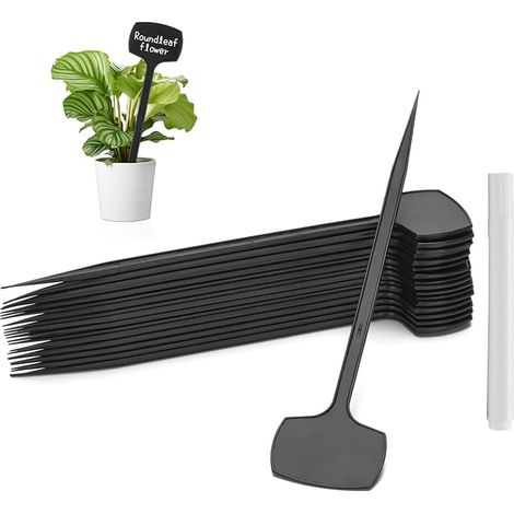 KINGLAKE 50 Pièces 28.5 cm haut étiquettes plantes plastique, étiquettes jardin potager exterieur, un stylo, noir (1/5)