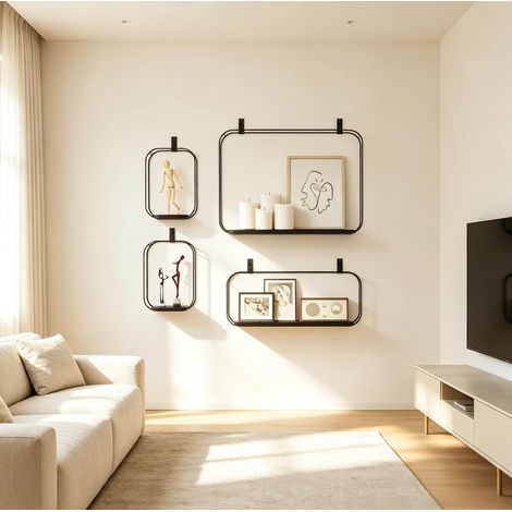 Estanterías de pared industriales lote de 4, metal y MDF, negro 43 x 12 x 32 cm HAVRYA (1/5)