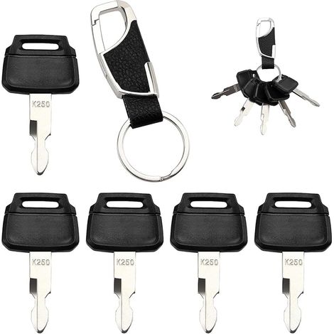 5 Pièces K250 Clés D'allumage de Remplacement, Clés de Rechange de Contact, Clés d'allumage d'usine, avec Porte Clés, Compatibles avec Kawasaki Kobelco Chargeuses