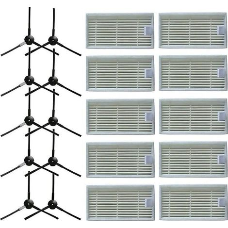 10 brosses latérales + 10 filtres HEPA pour aspirateur robotique Lidl SilverCrest SSR 3000 A1 (1/5)