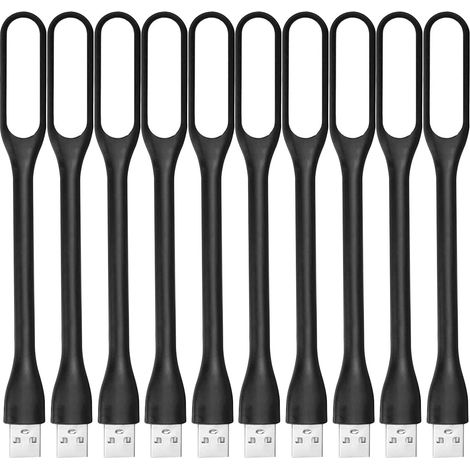 Lampe de lecture LED USB à bras articulé (10 pièces) - Bras flexible et confortable pour les yeux, compatible avec batterie externe, ordinateur portable et bureau - Noir (1/4)