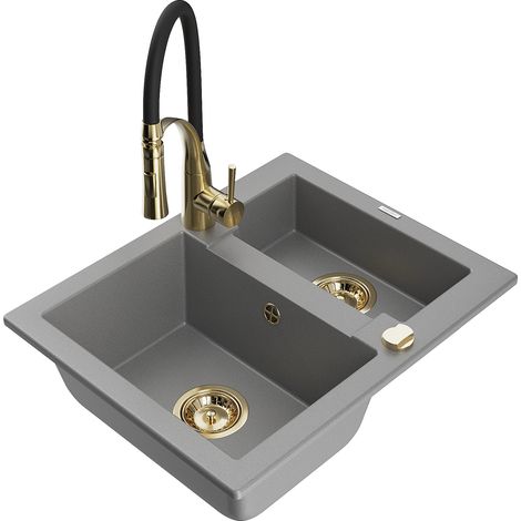Mexen Carlos 1,5-Schüssel Granitspüle mit Küchenarmatur Aster, grau - 6518-71-73450-57-G (1/5)