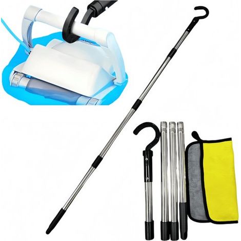 Poolroboter-Haken,Haken 8 x 3,6 x 1 Zoll,4-teiliges Set + Handtuch,1,4 m,mit Teleskopstange,Verstellbare Edelstahl-Poolreinigungsstange (1/5)