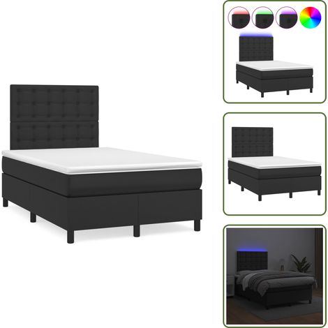 The Living Store Sommier à lattes de lit matelas LED noir 120x190 cm similicuir - Lit Plateforme - Lit Design - Lit Moderne - Lit Avec Rangement - Tête De Lit Ajustable (1/5)