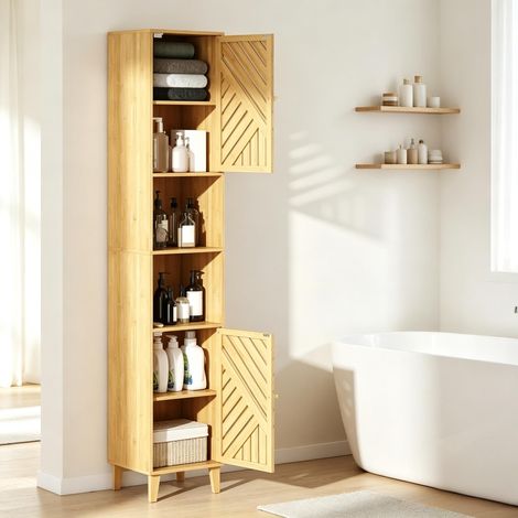 Meuble d'angle moderne, armoire haute étroite avec étagères ouvertes et portes décoratives, placard fin debout à grand rangement (uniquement avec meuble d'angle) (1/5)