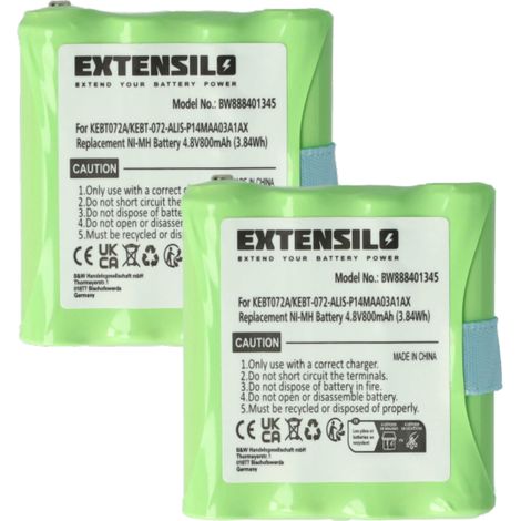 EXTENSILO 2x Replacement Battery compatible with Motorola TLKR-T3, TLKR-T4, TLKR-T5, TLKR-T6, TLKR-T7 Radio, Walkie-Talkie (800mAh, 4.8 V, NiMH)