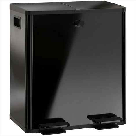 Poubelle acier inoxydable 2 x 20L à pédale fermeture douce Noir (1/5)