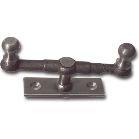 Doppelreiber mit Eisenknopf auf eckiger, gerader Platte, 25 mm, Stahl blank Fensterverschluss