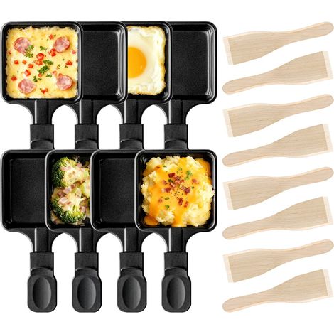 8 Pièces Mini poêle à raclette, Revêtement antiadhésif, Fer robuste, Poignée ergonomique, Soirée fondue (1/5)