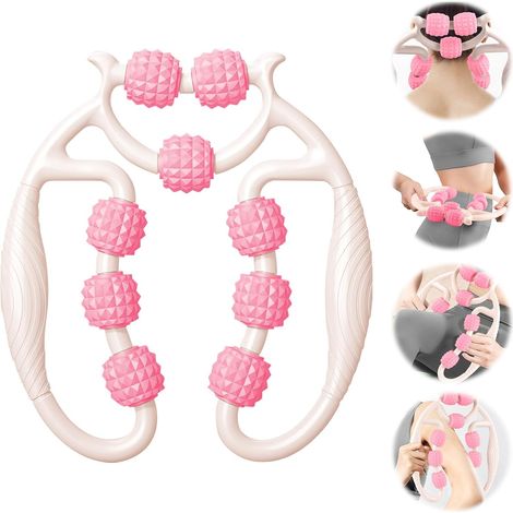 Rouleau de Massage Musculaire des Jambes, Rouleau de Massage Anti-Cellulite 360 °, Rouleaus de Massages des Jambes, Rouleaus de Massages 360, Soulage la Fatigue (Blanc + Rose) (1/5)