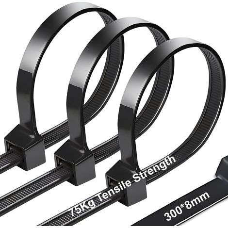 100 Pièces d'attaches de Câble 8 mm, Collier de Serrage Noir à la Traction 75kg, Autobloquant, Serflex Résistant aux UV, Idéale pour l'intérieur et l'extérieur (1/5)