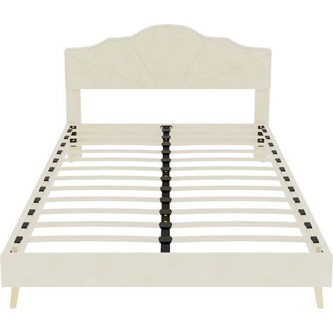 Lit capitonné moderne beige 140x200 cm avec matelas inclus MODENUIT (1/5)
