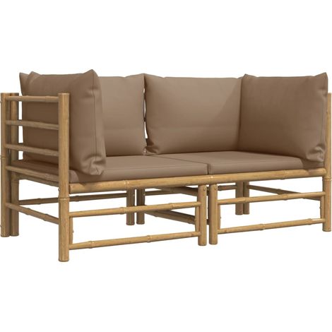 Canapés d'angle de jardin avec coussins taupe 2 pièces bambou (1/4)