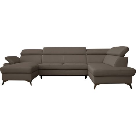 Canapé d'angle convertible en cuir italien de luxe 7/8 places WARINI avec coffre, taupe, angle droit (1/4)