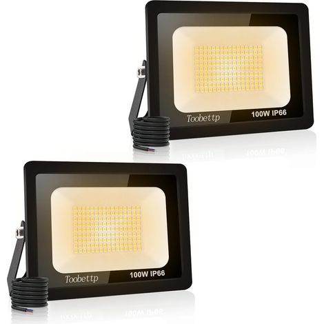 2PCS 100W Projecteur LED Extérieur, Spot LED Exterieur 10000LM, 3500K Blanche Chaude Éclairage de Sécurité Extérieur IP66 Imperméable pour Garage Jardin Terrasse Parking (1/5)