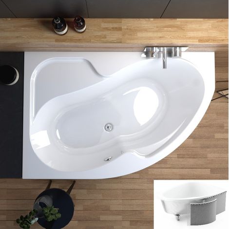 ECOLAM Badewanne WELA 170x100 cm links mit Antirusch + Styropor Verkleidung direkt verfliesbar  Eckbadewanne Acrylwanne Ablaufgarnitur Ab- und Überlauf Füße Silikon (1/5)
