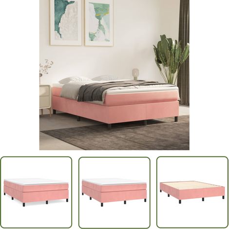 The Living Store Cadre de lit sans matelas rose 140x200 cm velours - Cadre De Lit - Lit Double - Lit Rose - Lit Velours - Literie (1/5)
