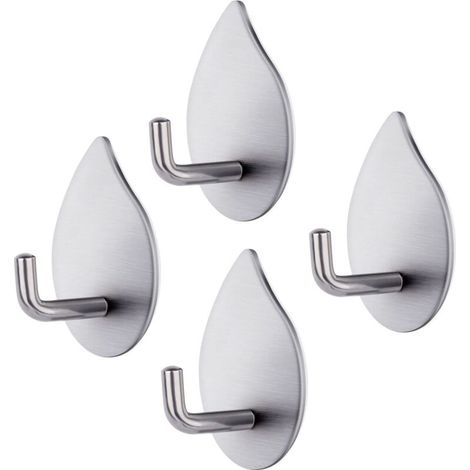 Adhesive Hook, 4 Pieces Self-Adhesive Hooks Waterproof Wall Hooks 304 Stainless Steel Heavy Duty Bathroom Towel Holder 3kg Capacity Wall Hook for Bedroom Kitchen Bathroom