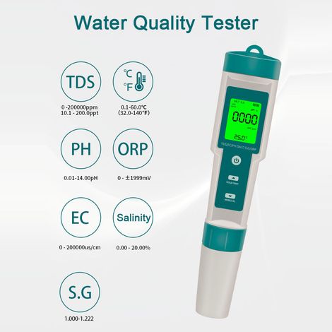 Tester digitale multifunzione 7 in 1 per la qualità dell'acqua, penna di test portatile ad alta precisione, strumento per la misurazione di pH/TDS/EC/salinità/ORP/SG/temperatura. (1/5)