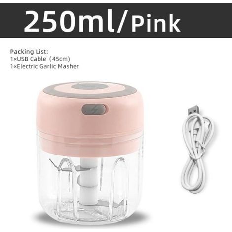 Mini broyeur électrique durable,coupe-légumes,hachoir à piment,accessoires de cuisine,charge USB,100 ml,250ml- 250ml Pink