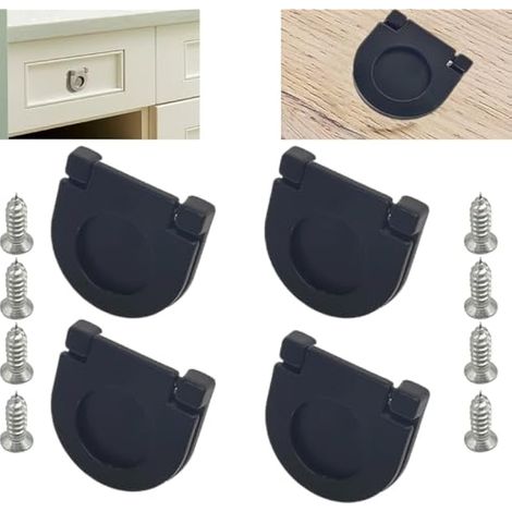 4 Pièces Poignées invisibles, Poignées de porte de tiroir armoire de cuisine boutons 35mm, tirette avec vis, Poignée de tiroir de quincaillerie d'armoire de cuisine horizontale (Noir) (1/5)