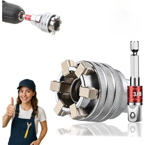 Clé à douille universelle ajustable, Outil à douille universel multifonction de 10mm à 19mm compatible avec les perceuses électriques standard et les clés à cliquet de couple de 3/8 pouces (1/4)