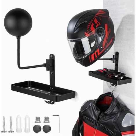 Support Mural pour Casque de Moto, Porte Casque pour Vélo et Moto Pivotant à 180° avec 2 Crochets, pour Accrocher Chapeaux, Manteaux et Clés (1/5)