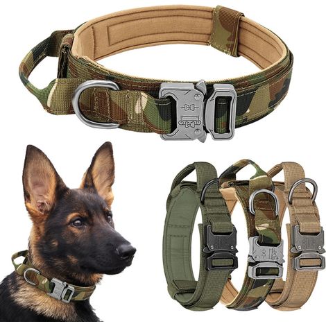 Collar táctico ajustable fabricado en nailon resistente para pastores alemanes de tamaño mediano a grande, accesorio para paseos y adiestramiento de mascotas. (1/5)