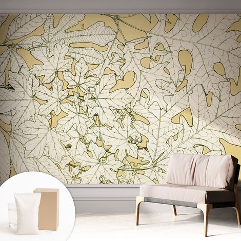 Papier peint intissé décoratif pour chambre et salon Design moderne à poser facilement - Colle incluse gratuite Feuilles d'arbres 312x219 cm (1/5)