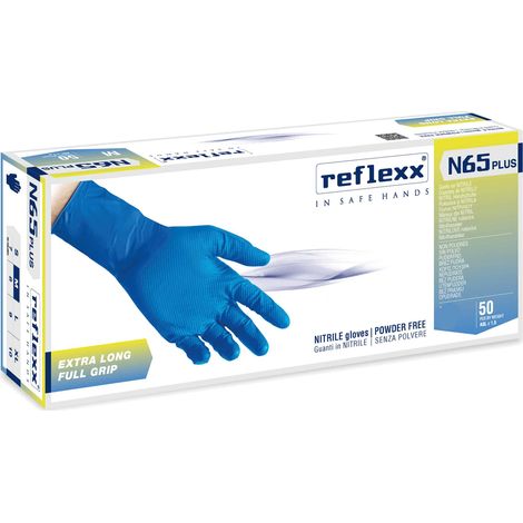 Gants en nitrile extra longs Reflexx N65 Plus à prise intégrale - L