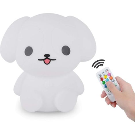 Lámpara de noche para niños, 9 colores, LED, recargable, portátil, de silicona, con mando a distancia, control táctil, intensidad de luz ajustable (perro) (1/5)