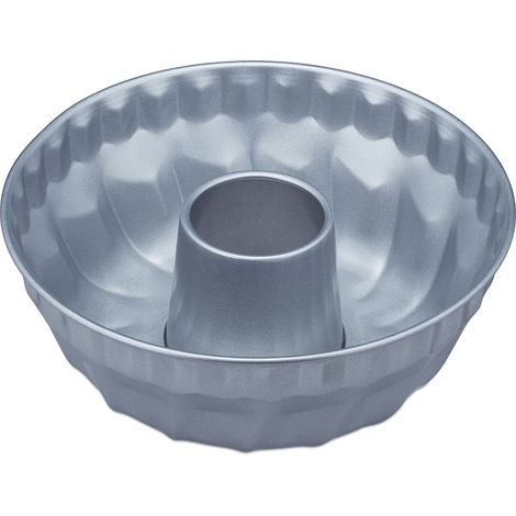 Relaxdays Gugelhupfform, Marmor- und Rührkuchen, antihaftbeschichtet, Ø 25 cm, runde Napfkuchenform, Carbonstahl, silber