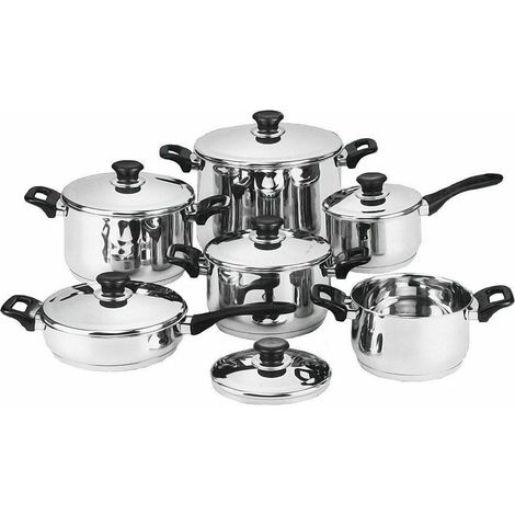 TrAdE Shop Traesio - Batteria Di Pentole Bavaria Antiaderente 12 Pezzi In Acciaio Inox 18/10 Coperchi -